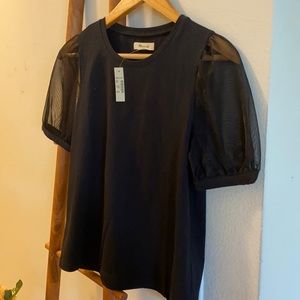 Madewell Sheer Sleeve Black T-shirt